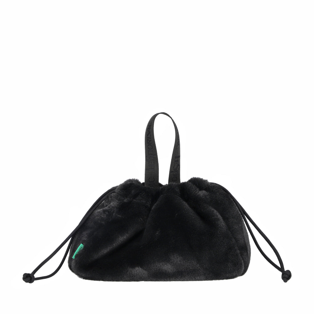 FUR DRAWSTRING TOTE 毛絨束口斜背包 - 經典黑