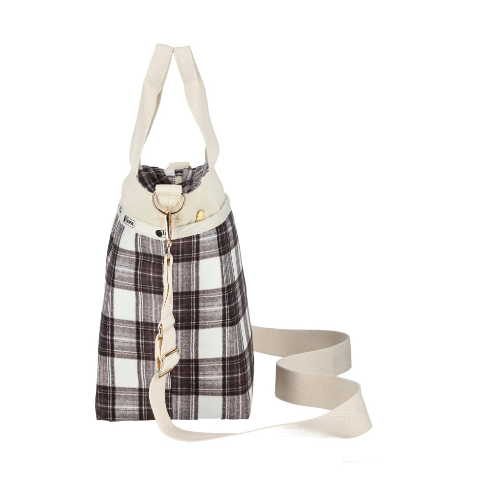 BUCKET TOTE 手提斜背兩用方形包 - 蘇格蘭塔坦/燈芯絨
