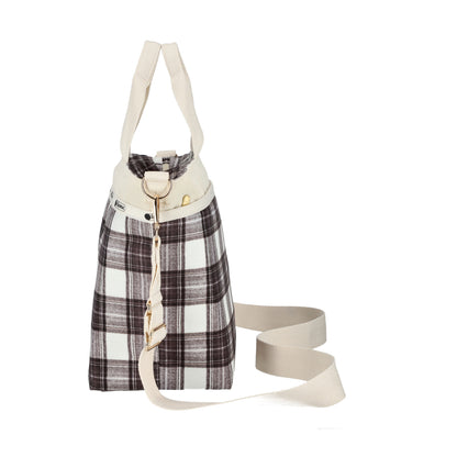BUCKET TOTE 手提斜背兩用方形包 - 蘇格蘭塔坦/燈芯絨