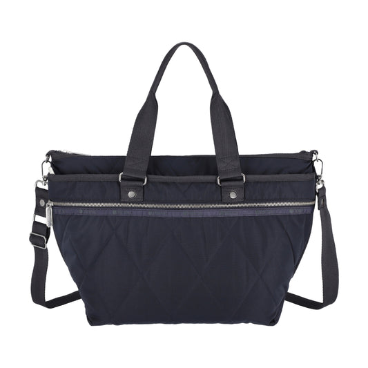 QUILT ZIP TOTE 壓紋拉鍊托特包 - 深海藍菱格壓紋
