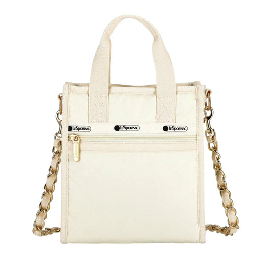 CHAIN MINI N/S TOTE 迷你鏈袋托特包 - 沙丘白菱格壓紋