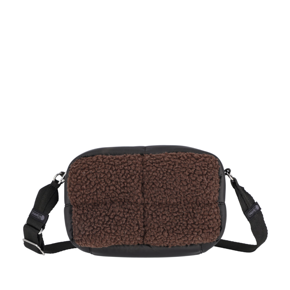 PUFFY CUBE CROSSBODY 毛毛斜背方包 - 摩卡棕羊羔絨