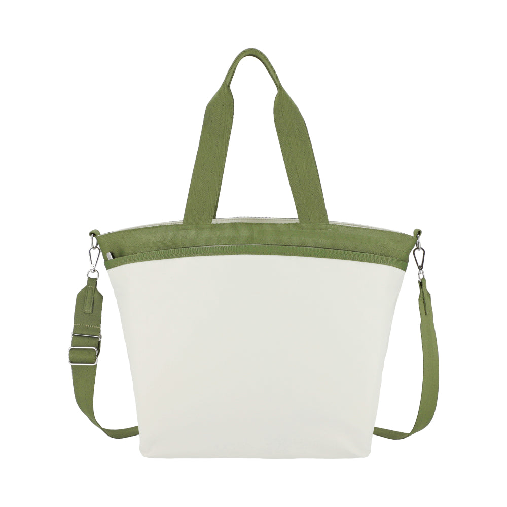 LG BUCKET TOTE 大型手提斜背兩用方形包 - 銀樺樹/橄欖綠撞色