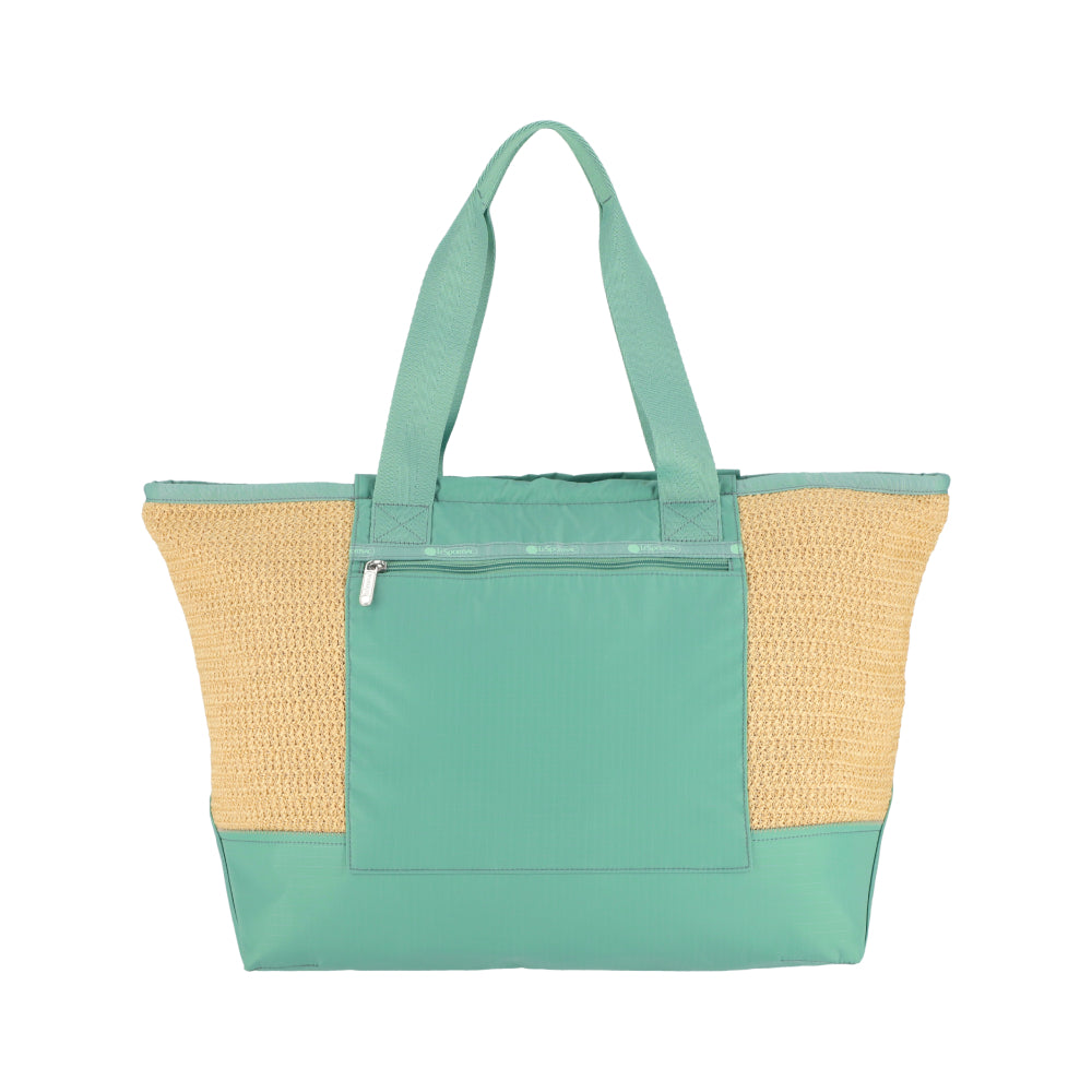 RAFFIA EAST/WEST TOTE 橫式托特包 - 拉菲鼠尾草綠