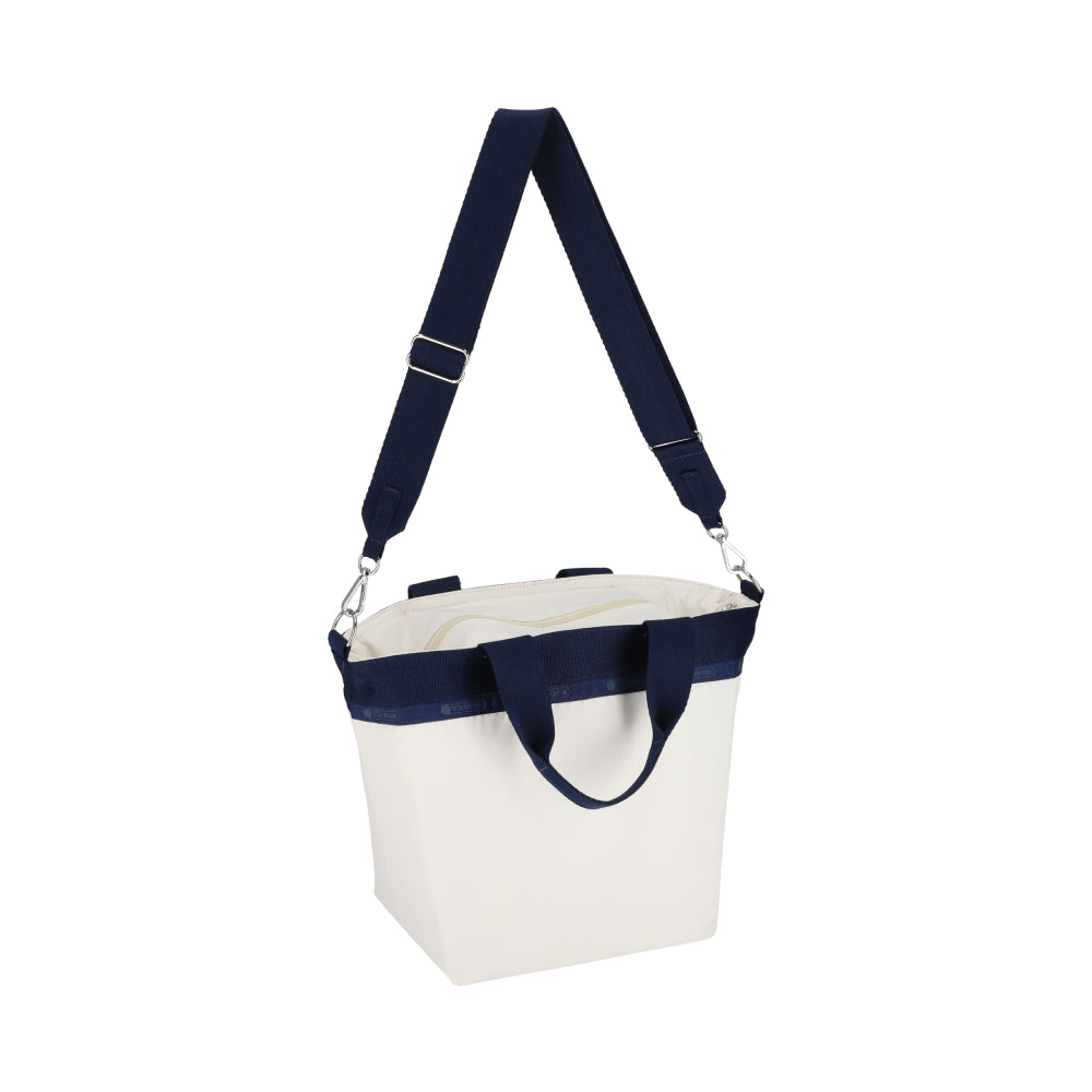 BUCKET TOTE 手提斜背兩用方形包 - 糖霜白/海軍藍撞色