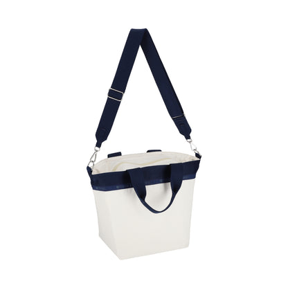 BUCKET TOTE 手提斜背兩用方形包 - 糖霜白/海軍藍撞色