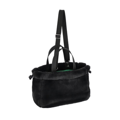 FUR DRAWSTRING TOTE 毛絨束口斜背包 - 經典黑