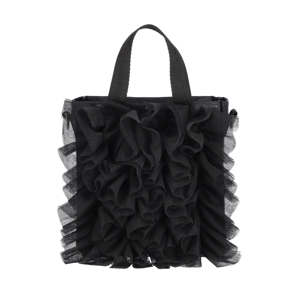 RUFFLE MINI N/S TOTE 迷你直式托特包 - 黑蕾絲荷葉滾邊