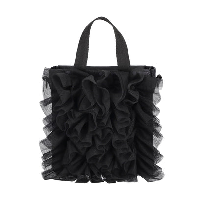 RUFFLE MINI N/S TOTE 迷你直式托特包 - 黑蕾絲荷葉滾邊