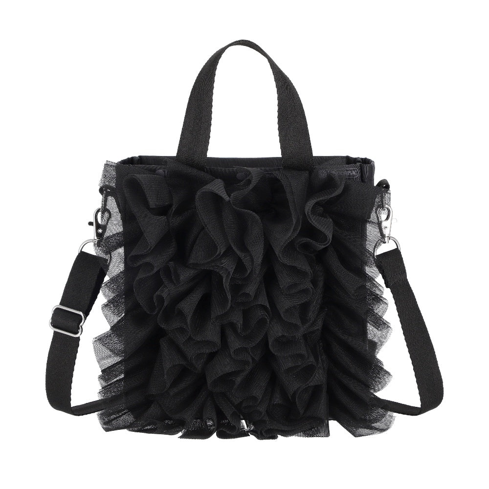 RUFFLE MINI N/S TOTE 迷你直式托特包 - 黑蕾絲荷葉滾邊