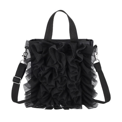 RUFFLE MINI N/S TOTE 迷你直式托特包 - 黑蕾絲荷葉滾邊