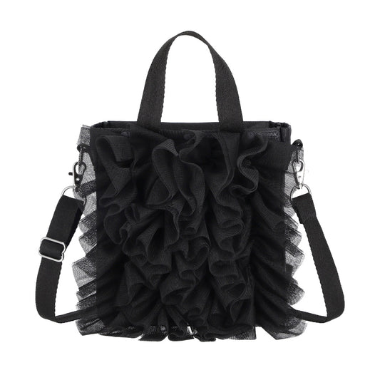 RUFFLE MINI N/S TOTE 迷你直式托特包 - 黑蕾絲荷葉滾邊