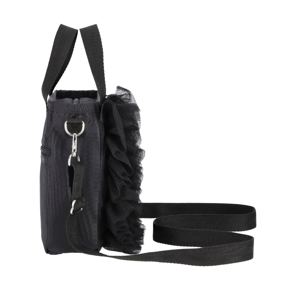 RUFFLE MINI N/S TOTE 迷你直式托特包 - 黑蕾絲荷葉滾邊