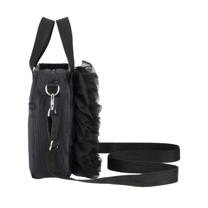 RUFFLE MINI N/S TOTE 迷你直式托特包 - 黑蕾絲荷葉滾邊