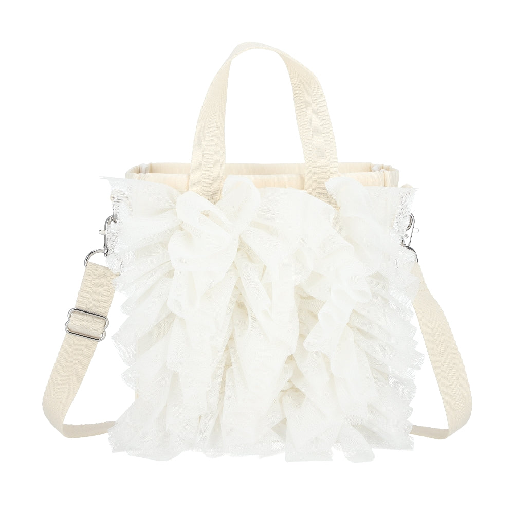 RUFFLE MINI N/S TOTE 迷你直式托特包 - 白蕾絲荷葉滾邊