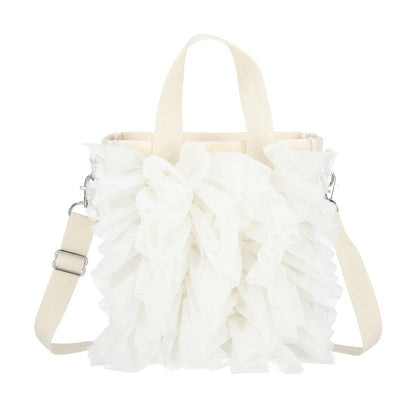 RUFFLE MINI N/S TOTE 迷你直式托特包 - 白蕾絲荷葉滾邊