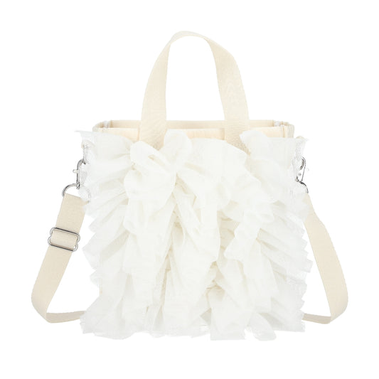 RUFFLE MINI N/S TOTE 迷你直式托特包 - 白蕾絲荷葉滾邊