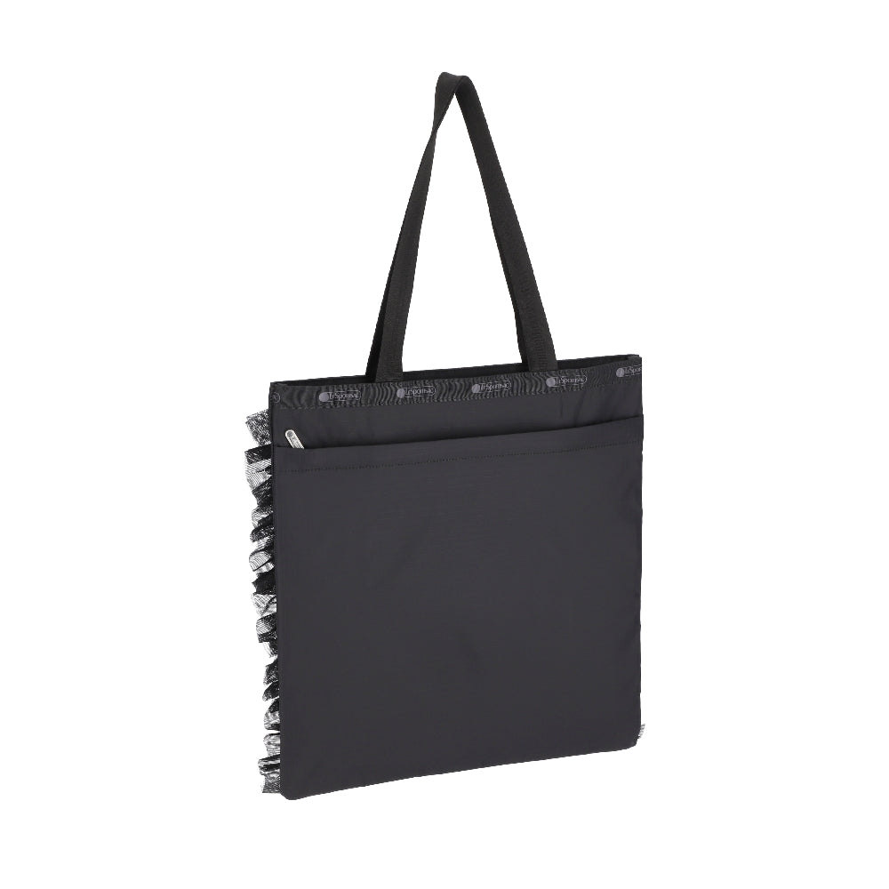 RUFFLE LG EMERALD TOTE 大型直立托特包 - 黑蕾絲荷葉滾邊