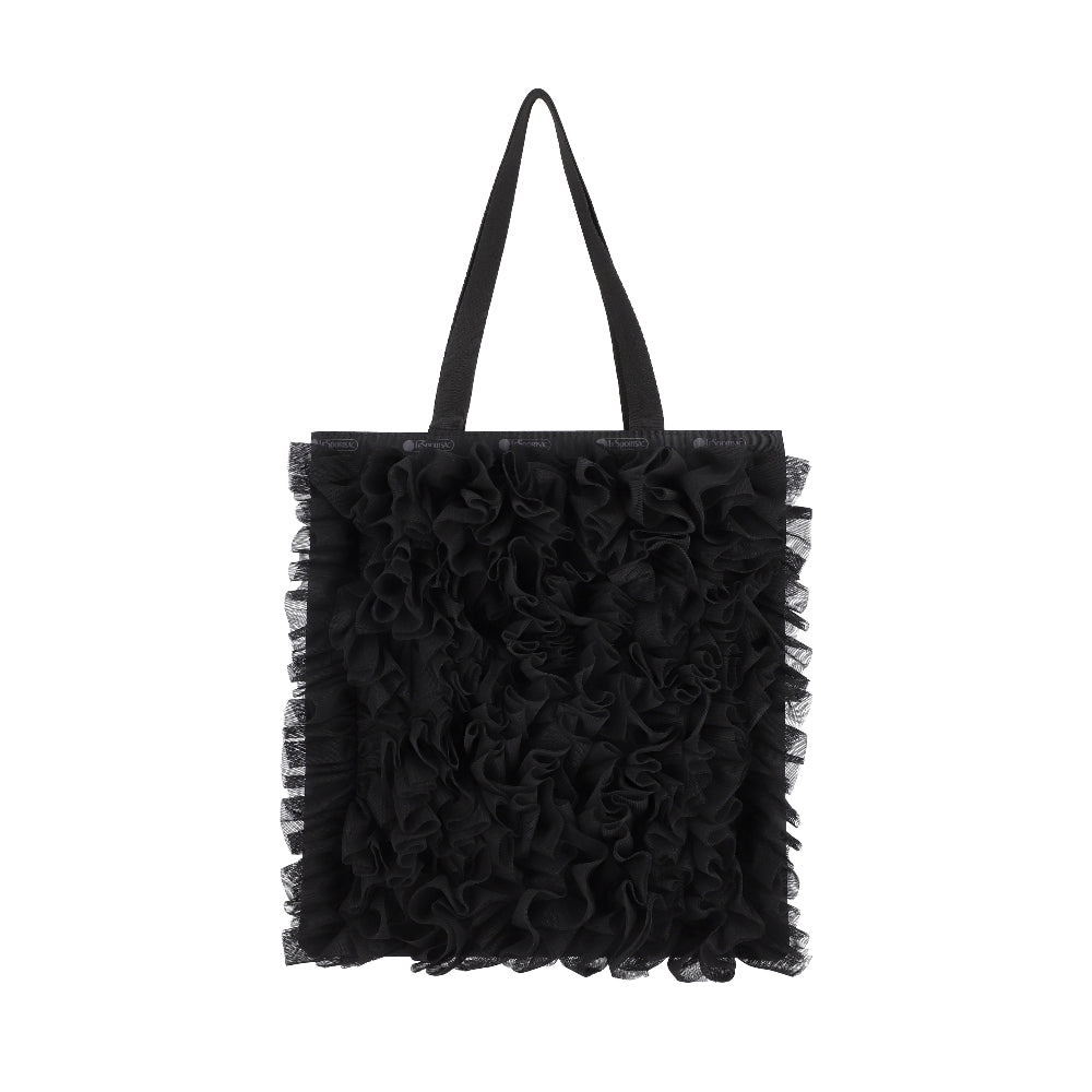 RUFFLE LG EMERALD TOTE 大型直立托特包 - 黑蕾絲荷葉滾邊