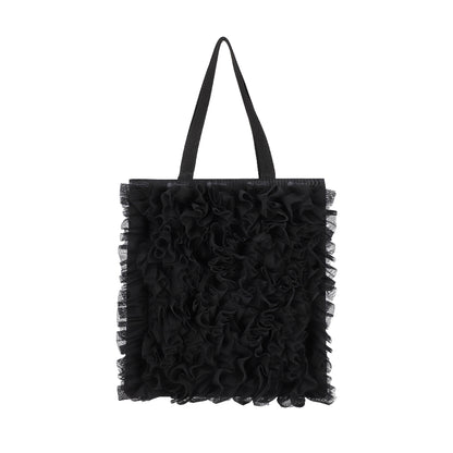 RUFFLE LG EMERALD TOTE 大型直立托特包 - 黑蕾絲荷葉滾邊