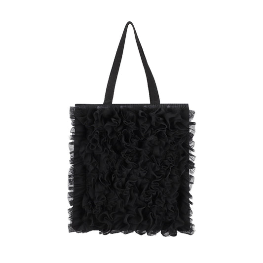 RUFFLE LG EMERALD TOTE 大型直立托特包 - 黑蕾絲荷葉滾邊