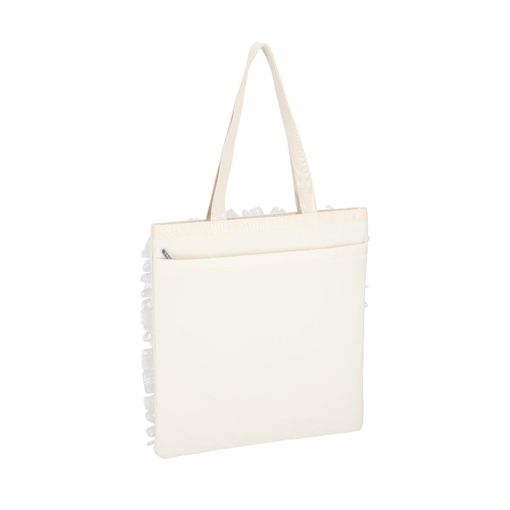 RUFFLE LG EMERALD TOTE 大型直立托特包 - 白蕾絲荷葉滾邊