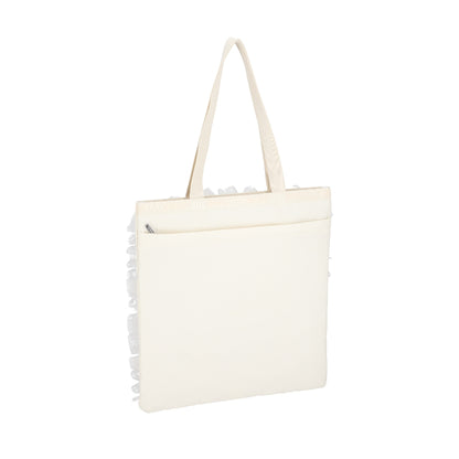 RUFFLE LG EMERALD TOTE 大型直立托特包 - 白蕾絲荷葉滾邊