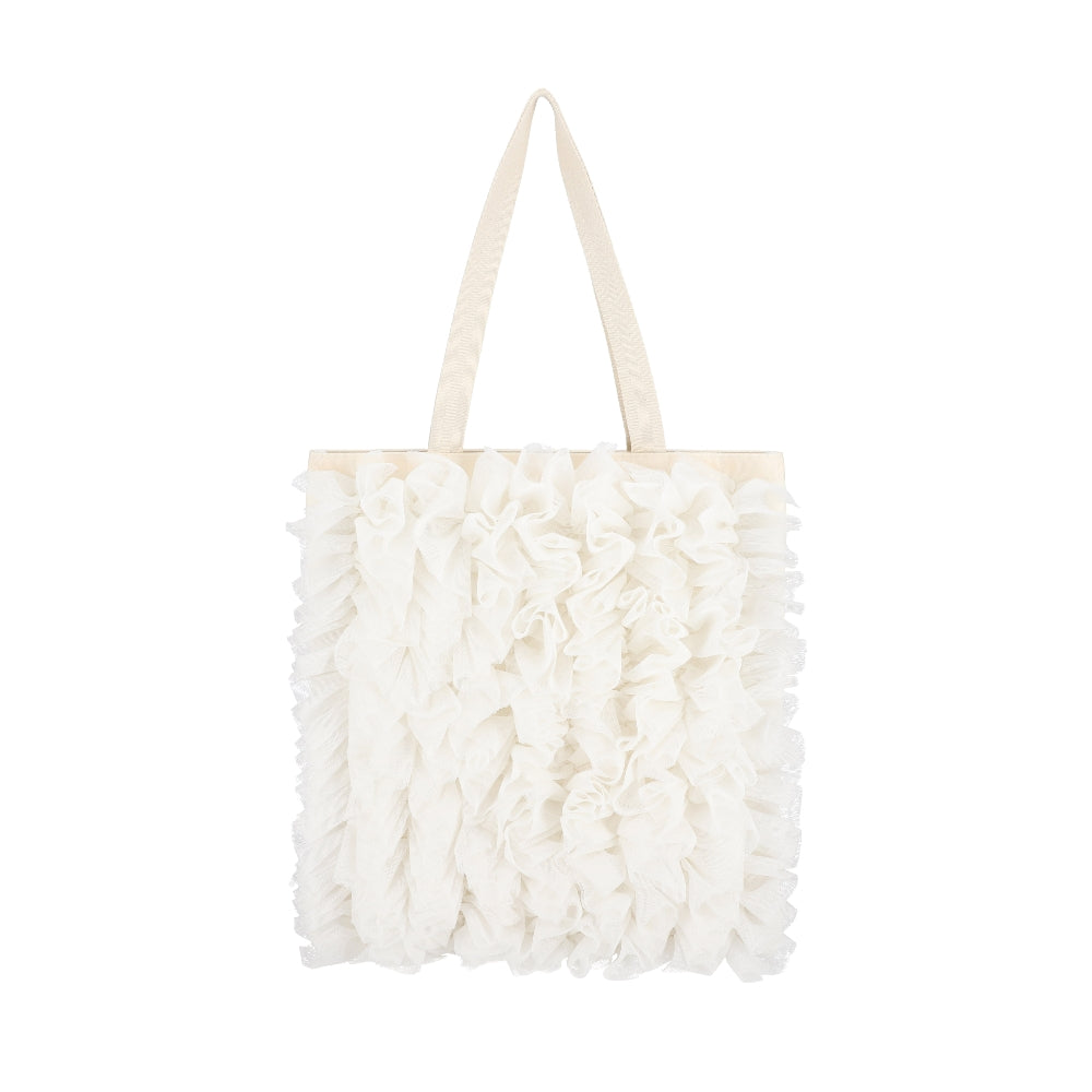 RUFFLE LG EMERALD TOTE 大型直立托特包 - 白蕾絲荷葉滾邊