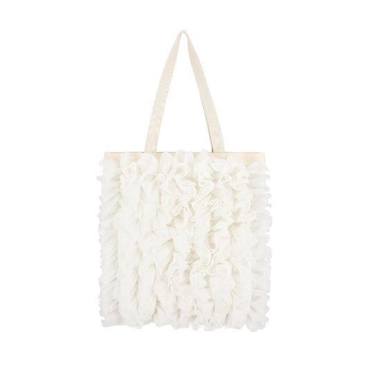 RUFFLE LG EMERALD TOTE 大型直立托特包 - 白蕾絲荷葉滾邊