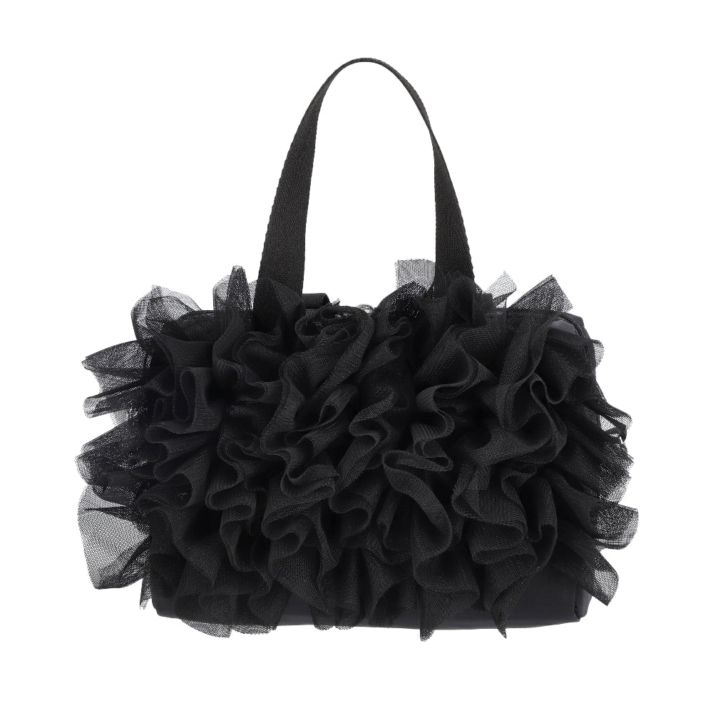 RUFFLE EVERYDAY SM SATCHEL 日常手提兩用包 - 黑蕾絲荷葉滾邊