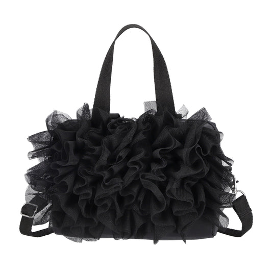 RUFFLE EVERYDAY SM SATCHEL 日常手提兩用包 - 黑蕾絲荷葉滾邊