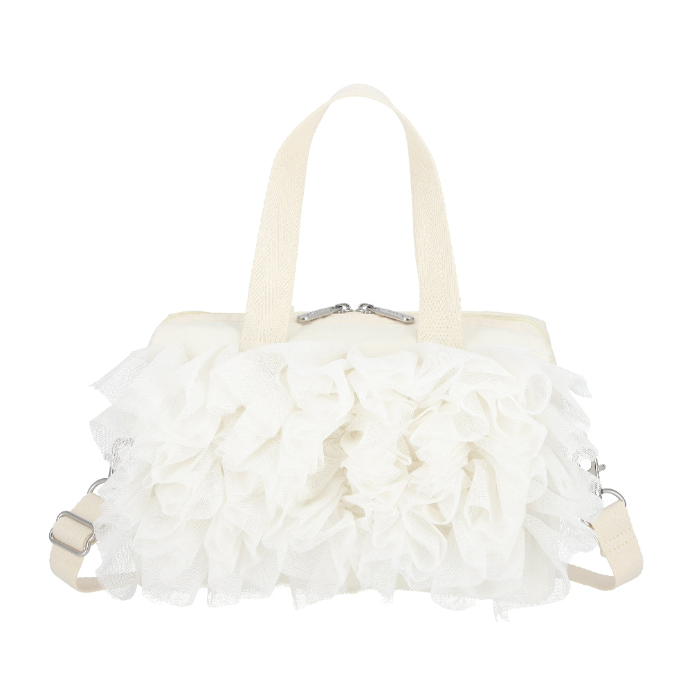 RUFFLE EVERYDAY SM SATCHEL 日常手提兩用包 - 白蕾絲荷葉滾邊