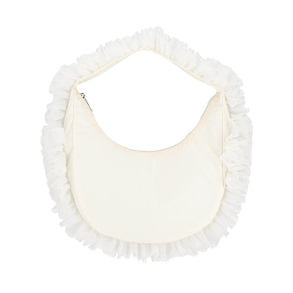 RUFFLE ZIP HOBO 拉鍊肩背包 - 白蕾絲荷葉滾邊