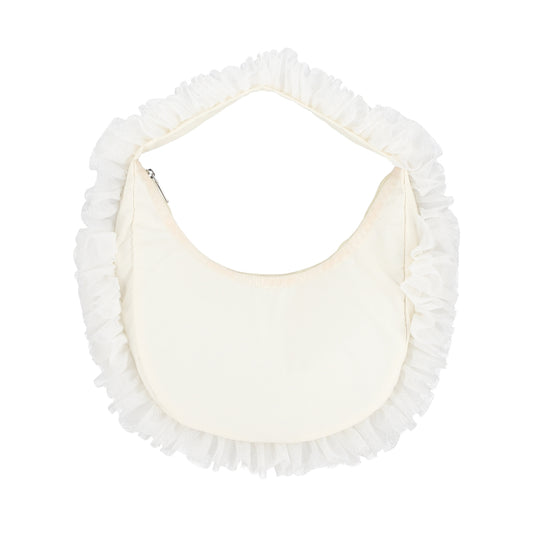 RUFFLE ZIP HOBO 拉鍊肩背包 - 白蕾絲荷葉滾邊