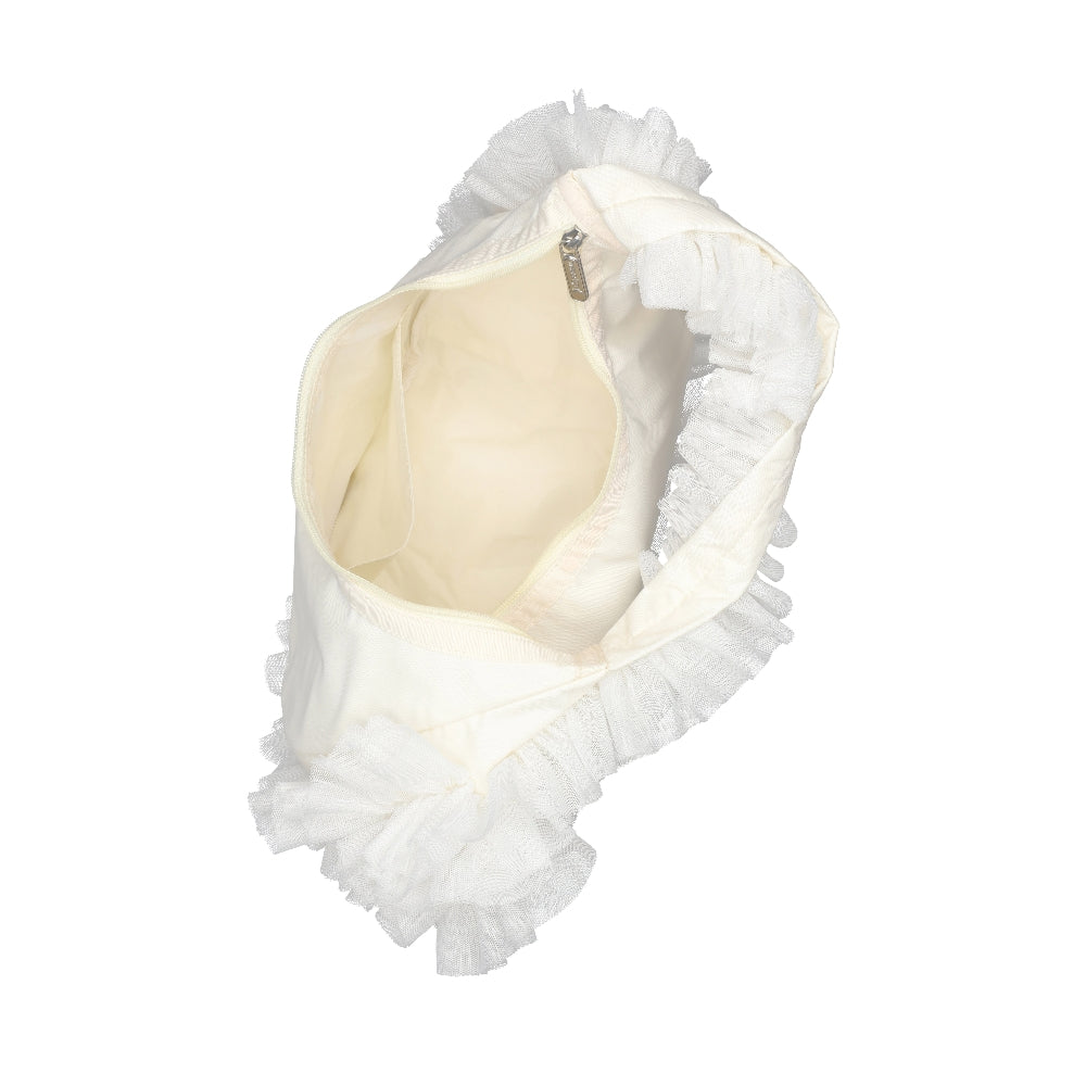 RUFFLE ZIP HOBO 拉鍊肩背包 - 白蕾絲荷葉滾邊