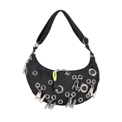 MSGM GROMMET CRESCENT 鉚釘肩背包 - 新月黑