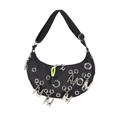 MSGM GROMMET CRESCENT 鉚釘肩背包 - 新月黑