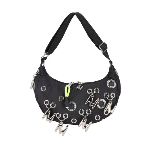 MSGM GROMMET CRESCENT 鉚釘肩背包 - 新月黑