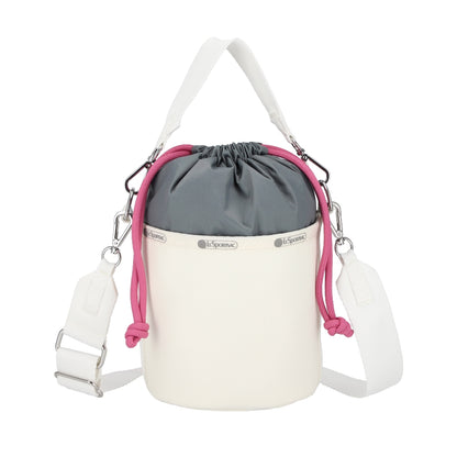 SM DRAWSTRING BUCKET 小型抽繩水桶斜背包 - 奶霜白/莓果