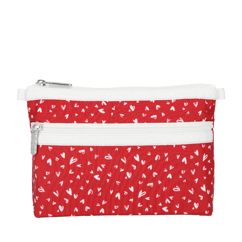 COSMETIC CLUTCH 雙層拉鍊化妝包 - 紅心點點