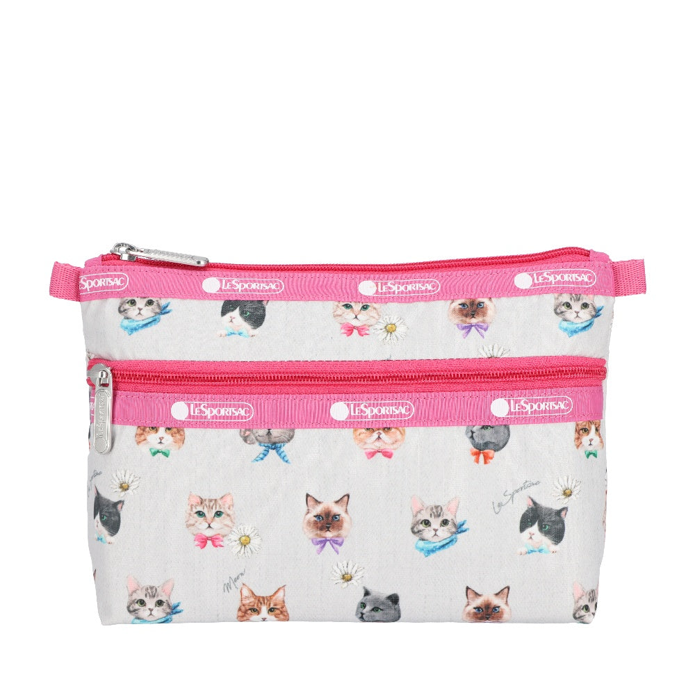 COSMETIC CLUTCH 雙層拉鍊化妝包 - 俏皮貓咪