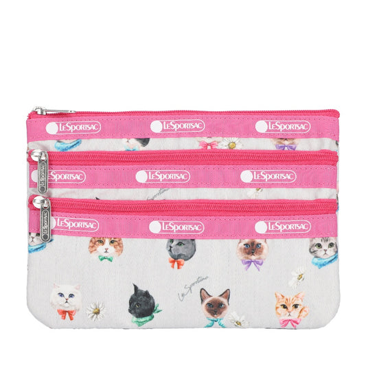 3-ZIP COSMETIC 三層拉鍊化妝包 - 俏皮貓咪