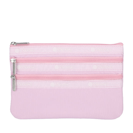 3-ZIP COSMETIC 三層拉鍊化妝包 - 初雪粉